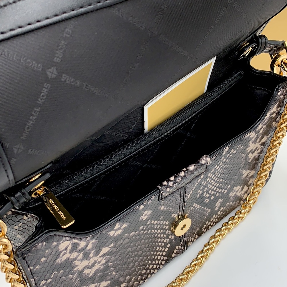 Michael Kors Sonia Medium Snake Embossed Shoulder Crossbody Bag Black color - Picture 9 of 16